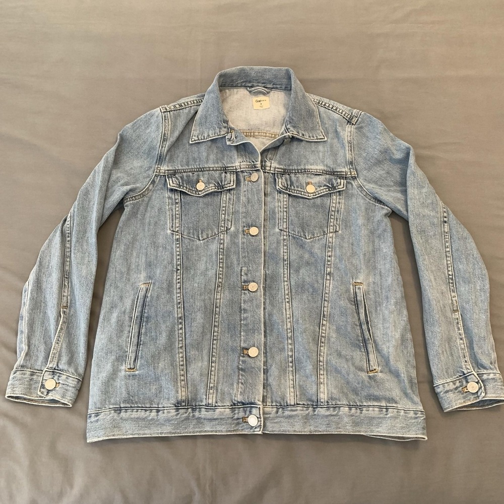 Gap 1969 Jacket Womens Medium Blue Denim Jean Oversized Icon Button Front